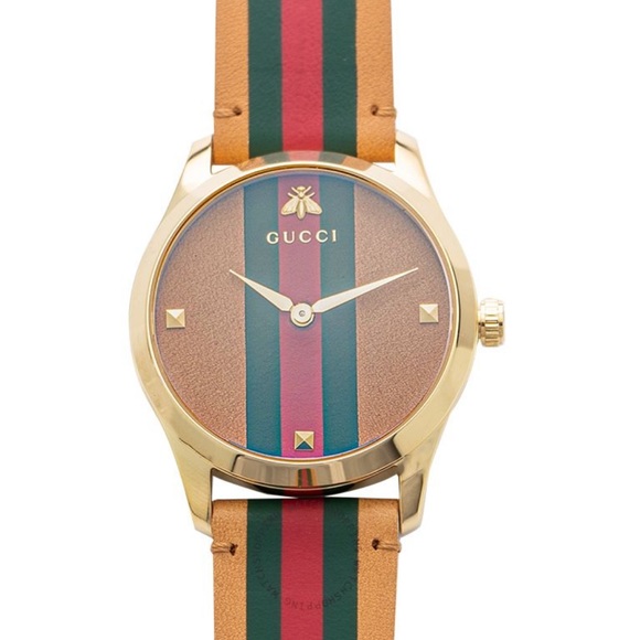 Gucci G-Timeless Quartz Brown Dial with Stripe Motif Unisex Watch - Picture 5 of 6